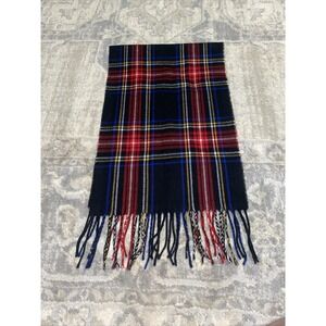 Cejon Plaid Scarve Made Italy Acrylic w Fringe Red Blue Yellow Black Womens